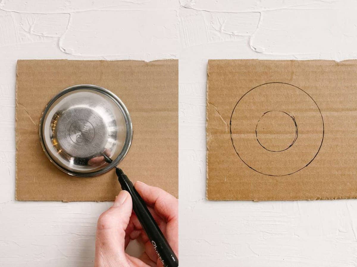 Tutorial showing how to create a DIY pom pom maker out of a cardboard circle.