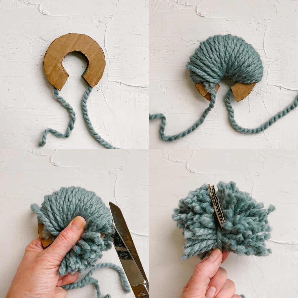 Step-by-step pictures of making a pom pom by hand.