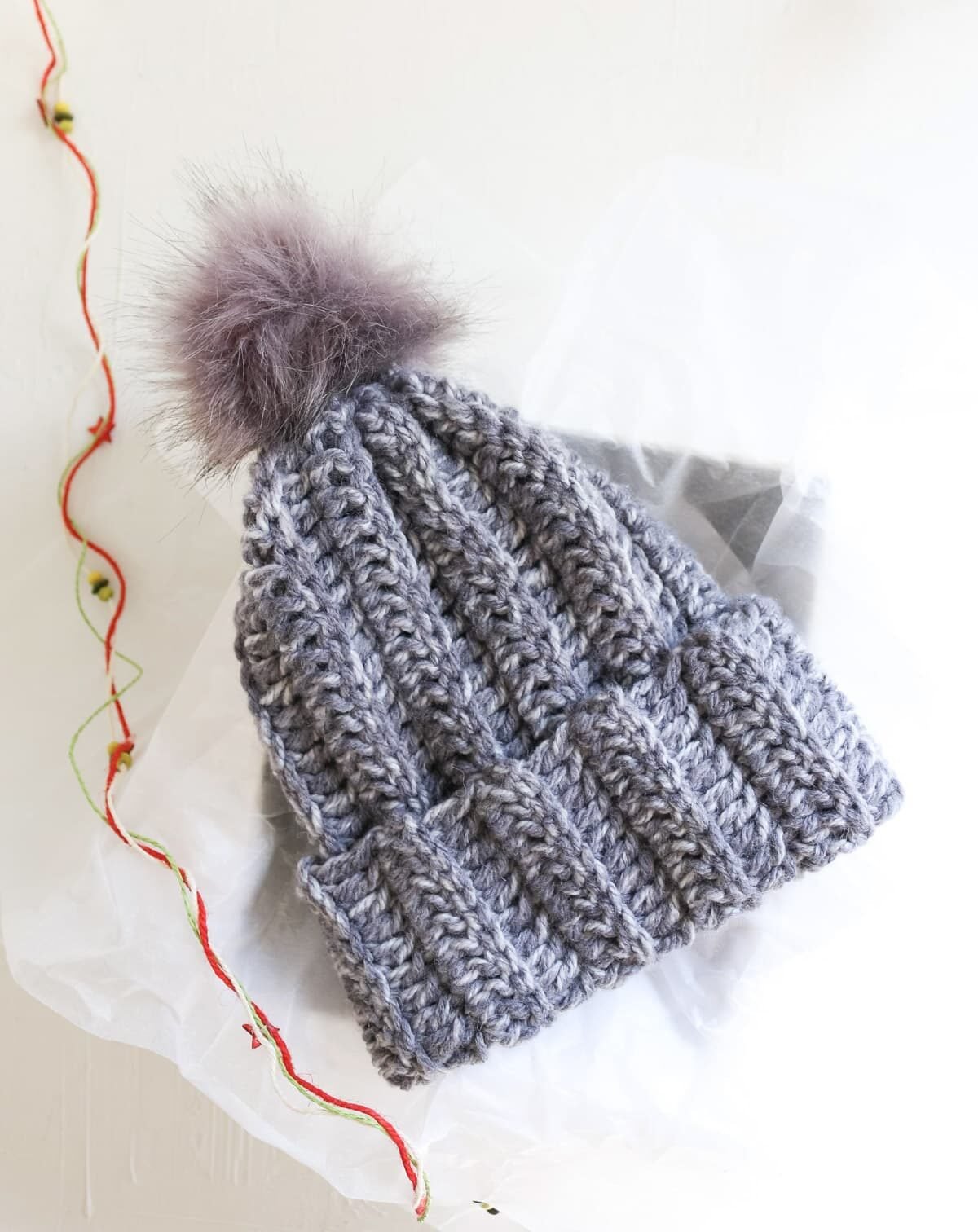 Ribbed crochet beanie in a gift box