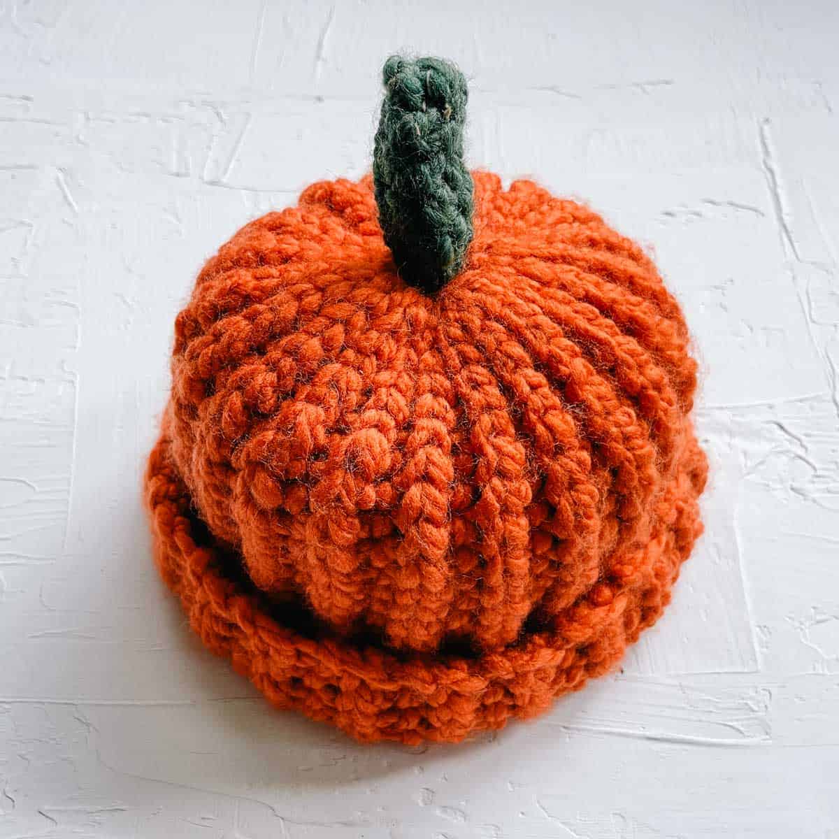 Ribbed crochet pumpkin hat for adults.