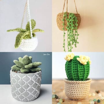 grid of crochet plants.