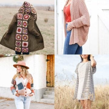 Free crochet cardigan patterns designed by Make and Do Crew.
