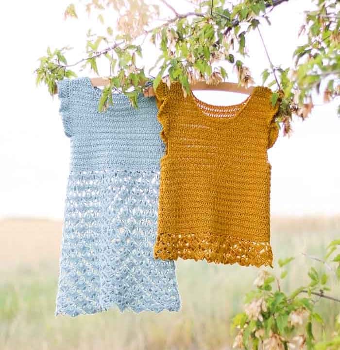 Free crochet dress and top pattern for girls. (Sizes toddler through teen.) Video tutorials!