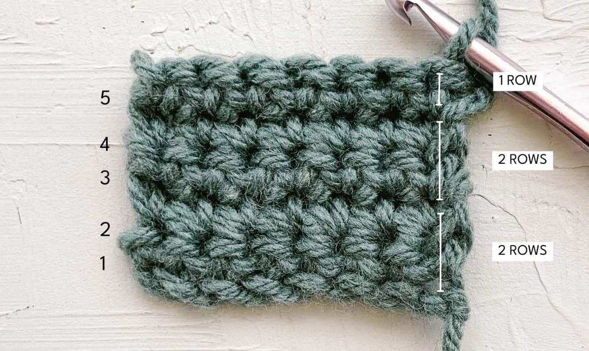 How to count rows of single crochet by looking at the horizontal lines.
