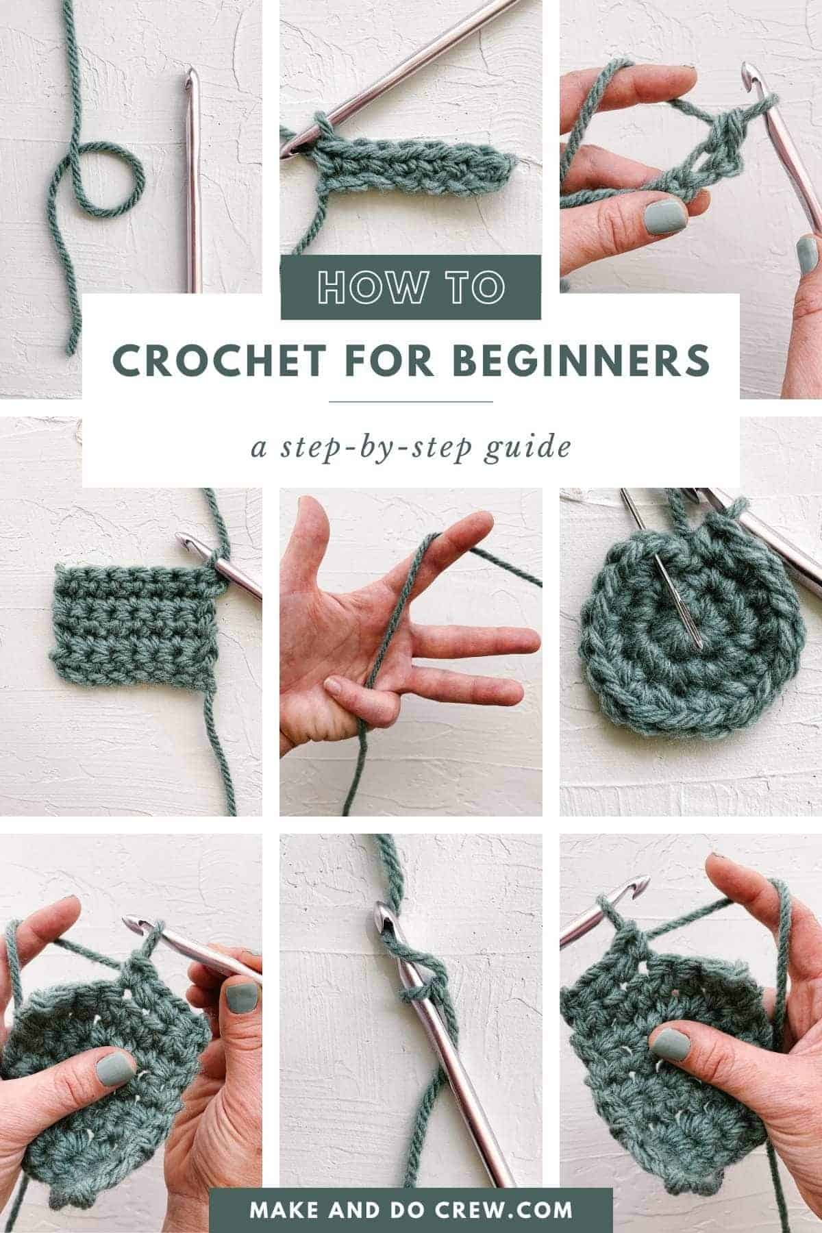 A grid photo tutorials on how to crochet.
