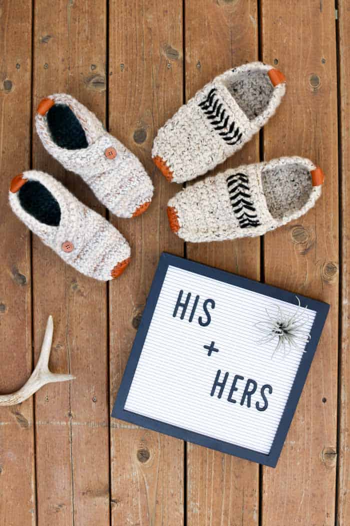 Cute! Free adult crochet slippers patterns for men and women. These would make a great DIY wedding or anniversary gift! Made with Lion Brand Wool-Ease Thick & Quick. 
