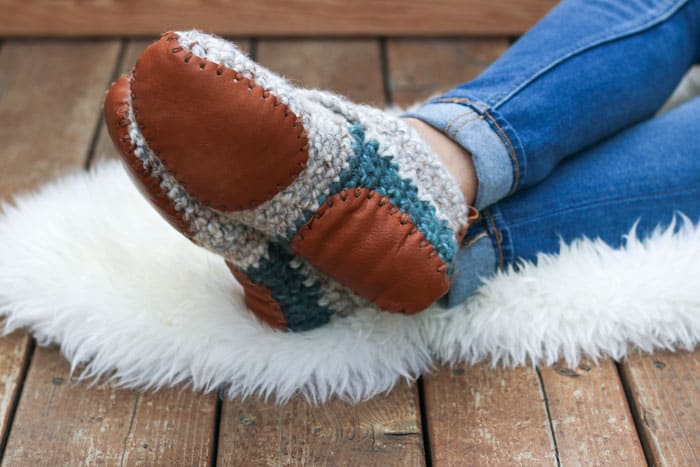 How to add leather soles to crochet or knit slippers and house shoes.